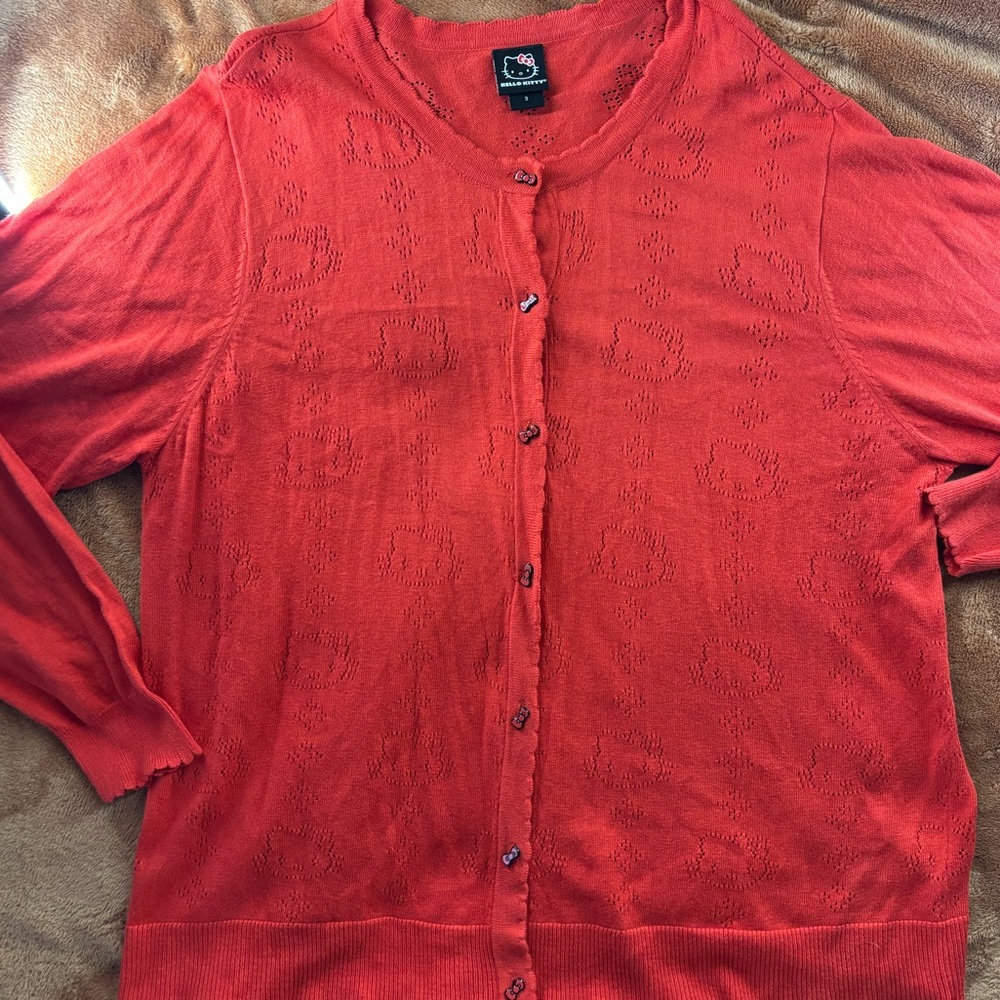 Hello Kitty Sanrio Knit Cardigan Red Button Front Sweater